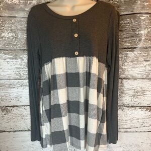 Gray and White Plaid Women's Babydoll Top